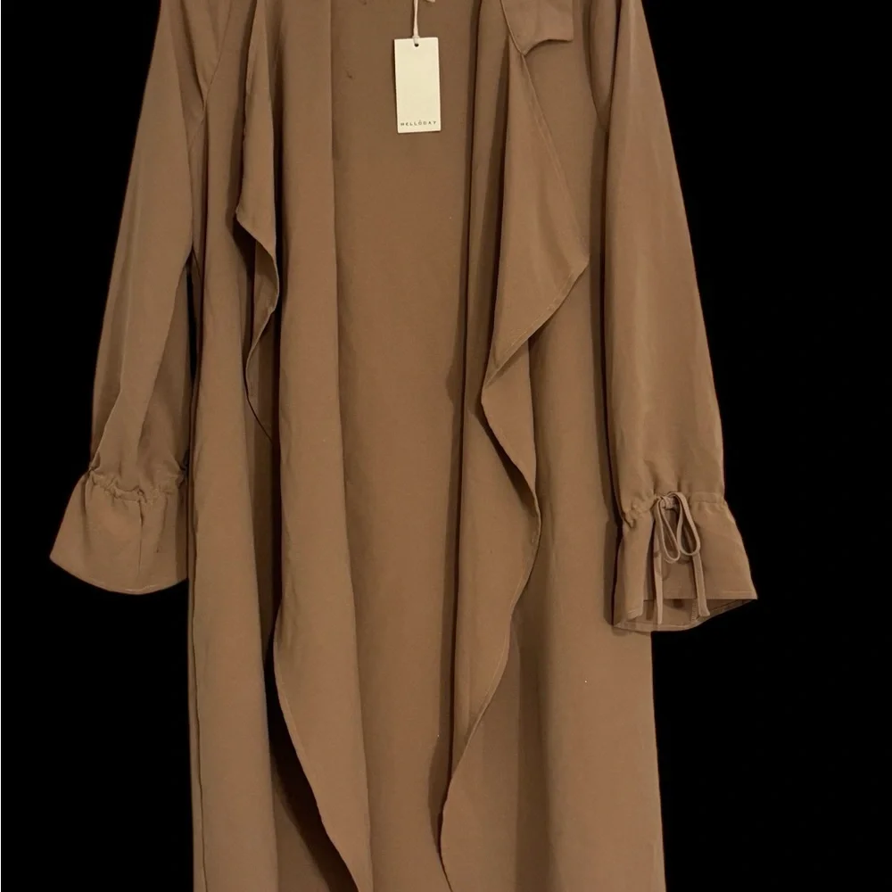 MELLODAY Camel Trench Coat with Tie Sleeves - Picture 3 of 7